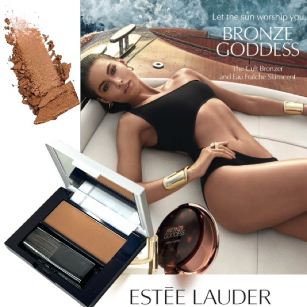 Estee Lauder Bronze Goddess Powder Bronzer 02 Medium & Mascara Floral Bag Bundle
